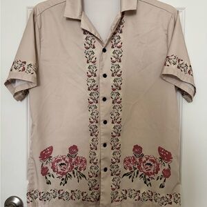 SHEIN Beige Floral Men's Button Down Shirt